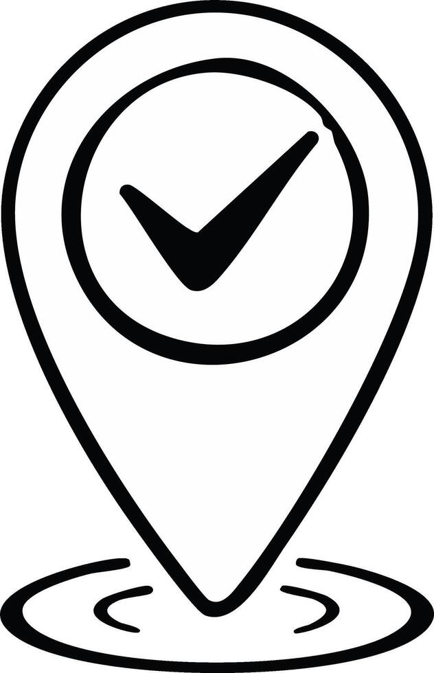 Map pointer with a check mark, depicting accurate location or verified destination, symbol for confirmation, GPS marker pinpointing success vector