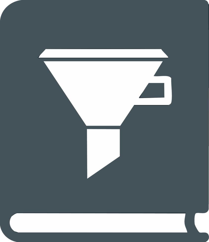 Book and funnel icon for information filtering, data organization, and knowledge refinement vector