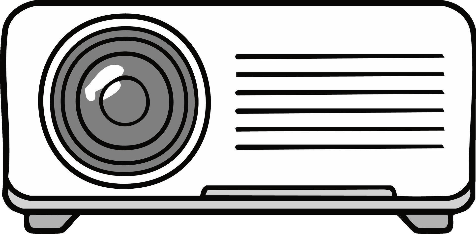 Simple illustration of a modern portable digital projector with a lens and ventilation vector