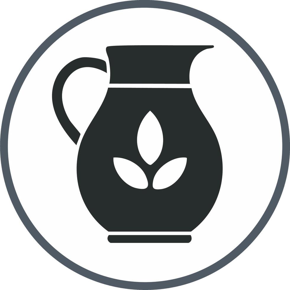 Stylized pitcher illustration with leaf emblem within a circle outline vector