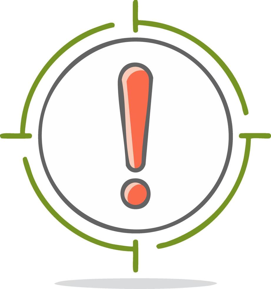 Important notification alert with red exclamation mark inside a target symbol icon graphic vector