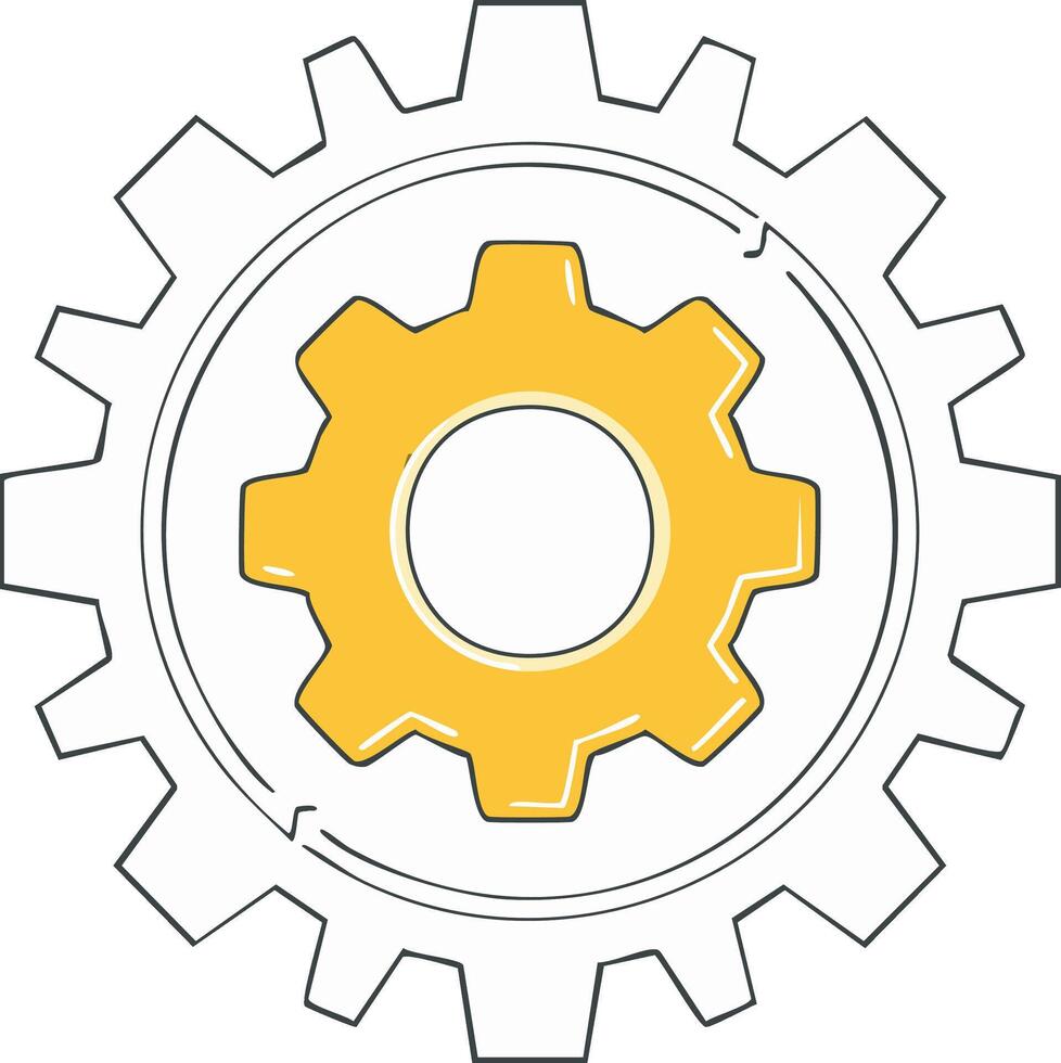 Interlocking Yellow and Outline Gears Illustrating System Connection and Process vector