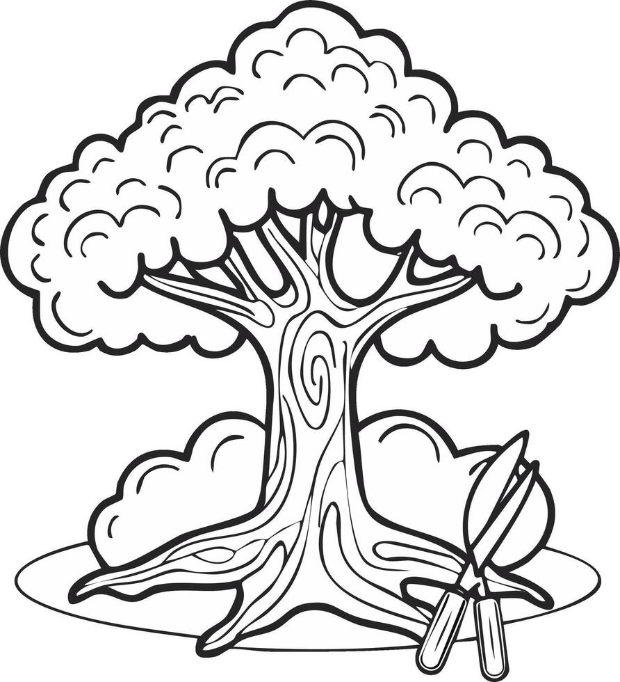 A tree with tools and tools coloring page vector