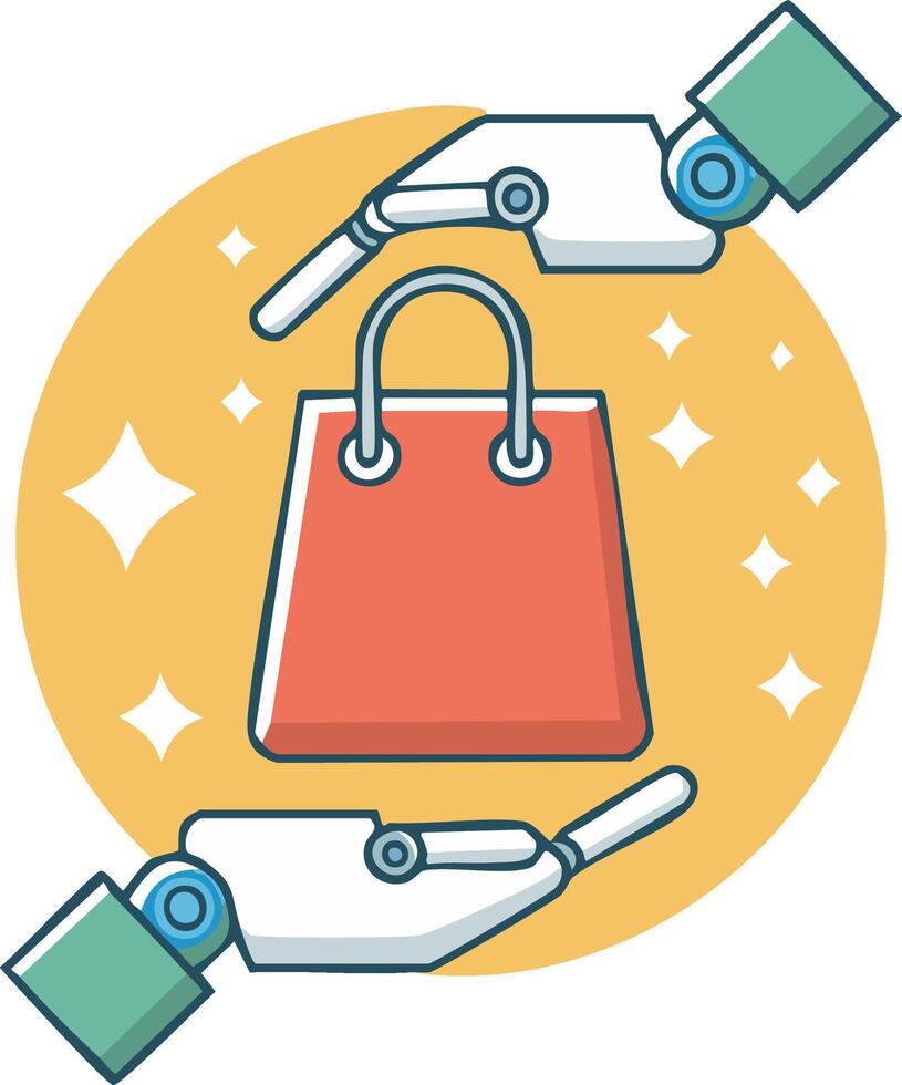 Robot Hands Holding a Shopping Bag for AI E-commerce and Automated Retail Concept vector