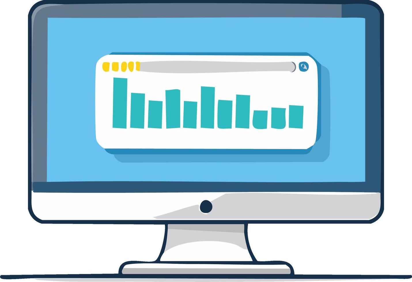 escritorio computadora pantalla demostración datos análisis bar grafico ilustración vector