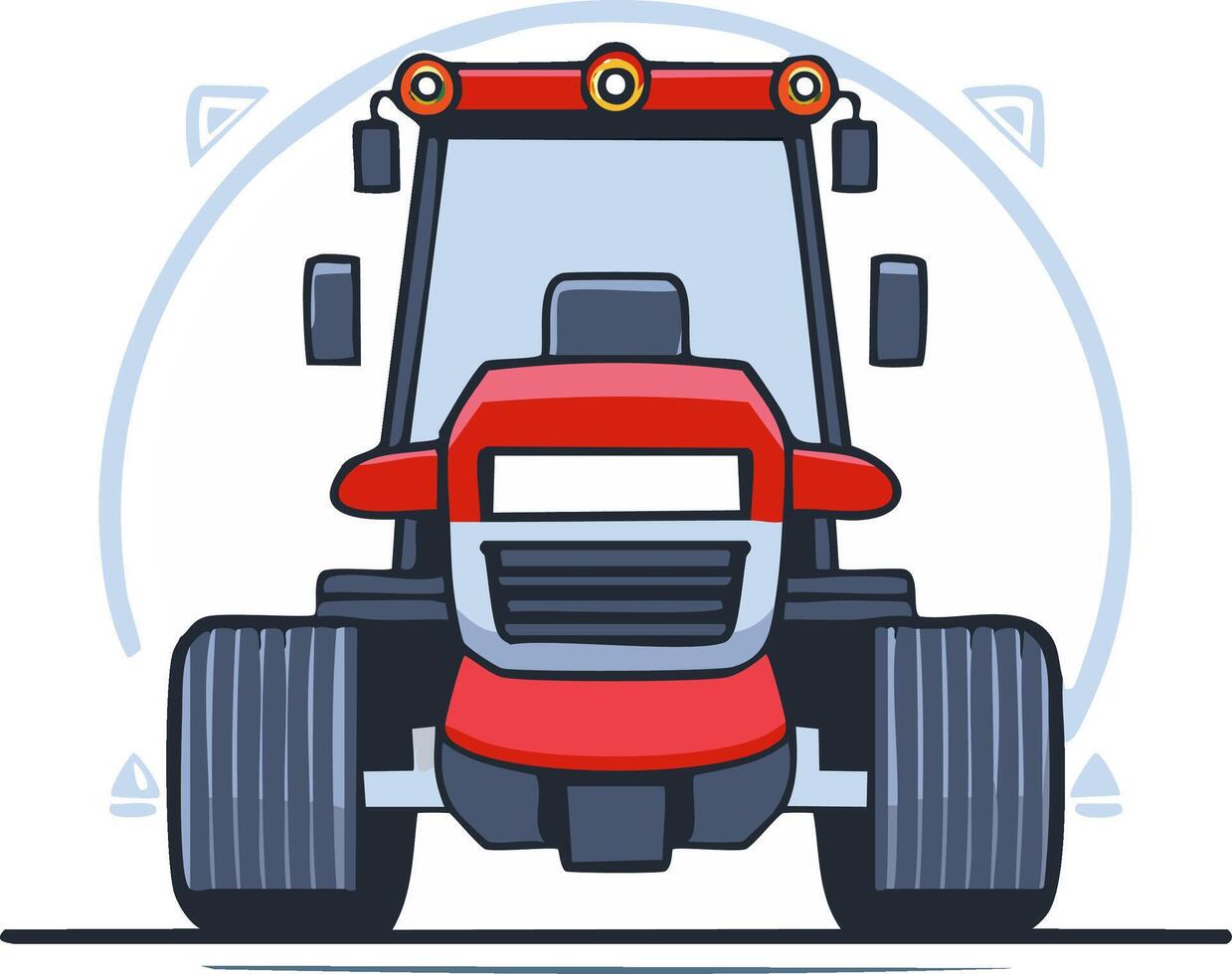 Front view of a red and blue tractor with a cartoon-like style vector