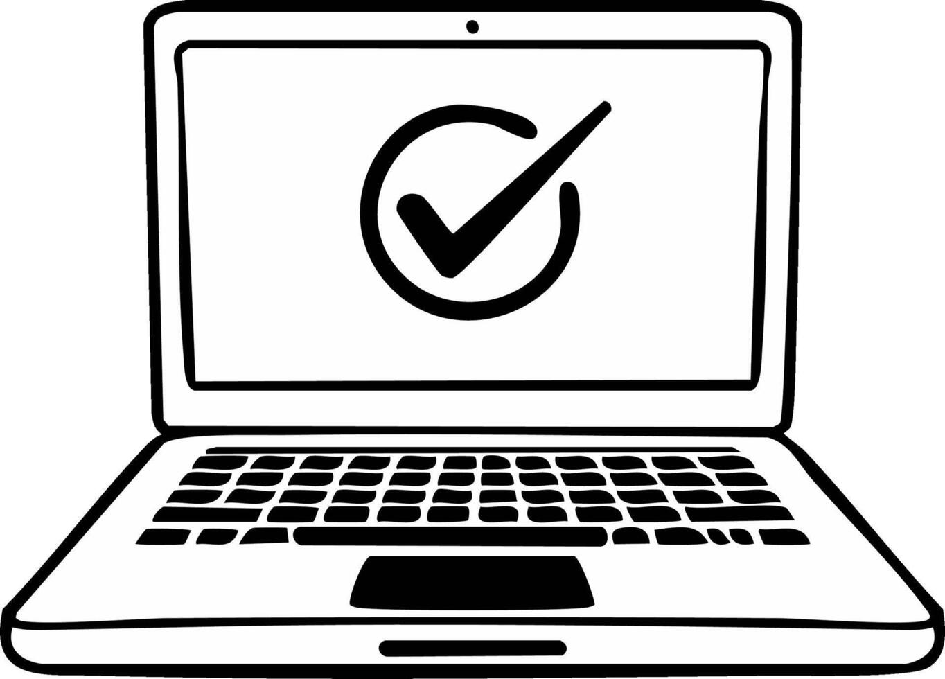 Laptop computer with checkmark icon on the screen. Approval or validation vector