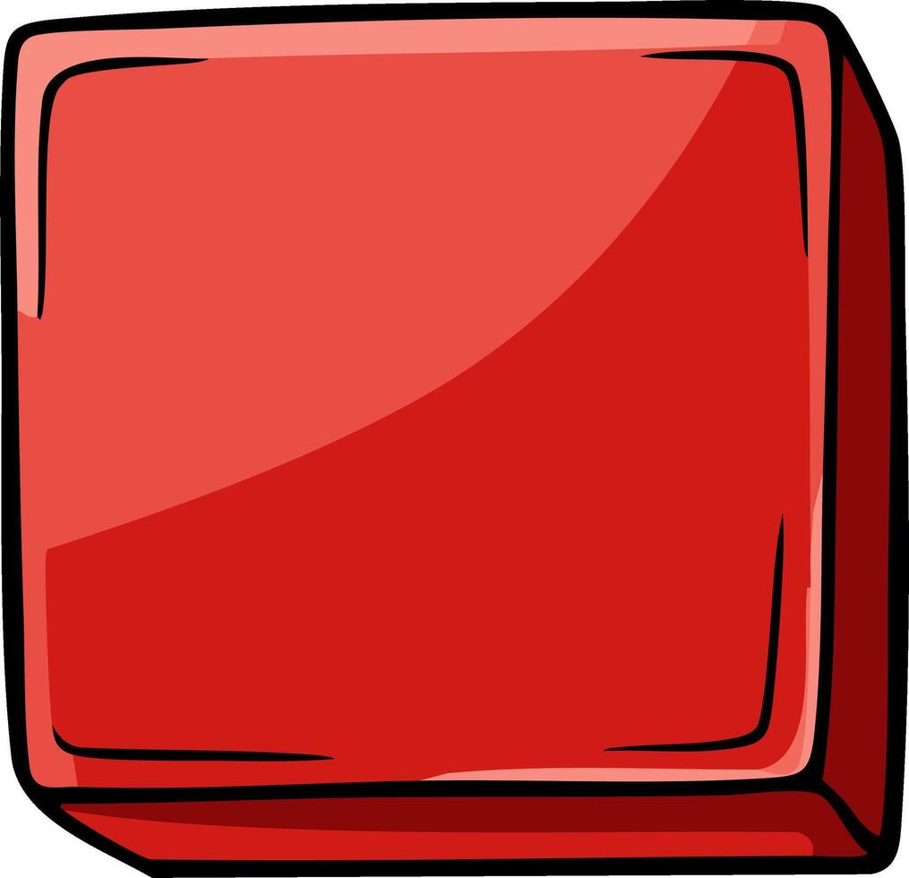 Vibrant Red Rectangular Block Icon with Glossy Surface and Cartoon Outline vector
