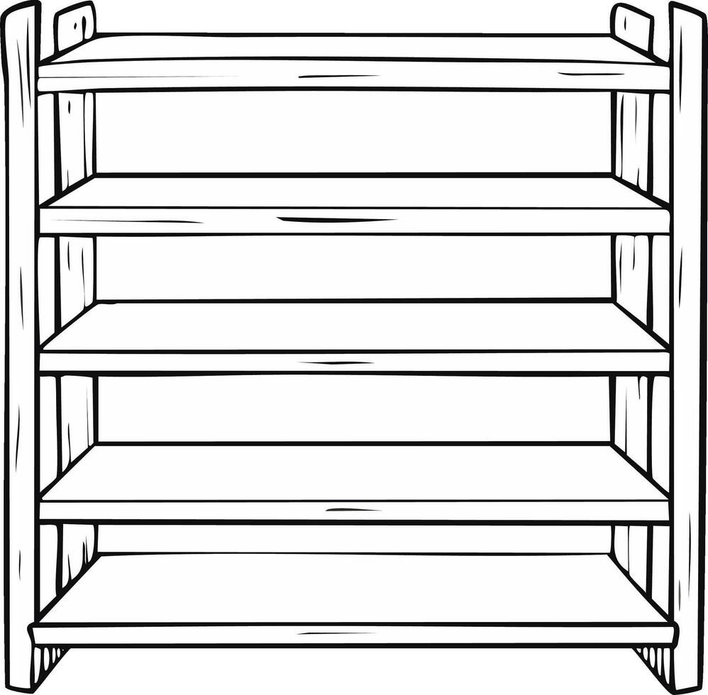 Rustic Wooden Shelf Unit With Five Levels For Display Storage and Organization vector