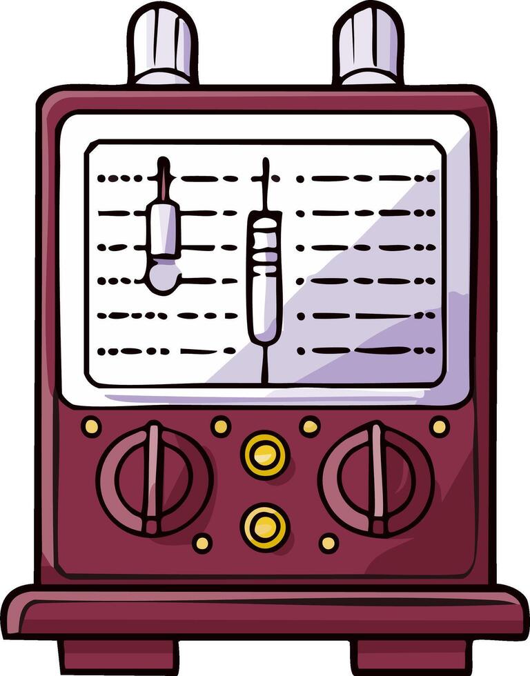 Illustration of an old-fashioned electronic device with two knobs and a display vector