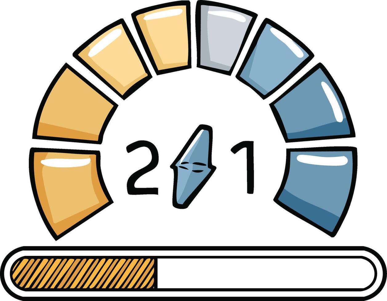 Cartoon style progress indicator with loading bar showing completion levels and stages, illustration vector