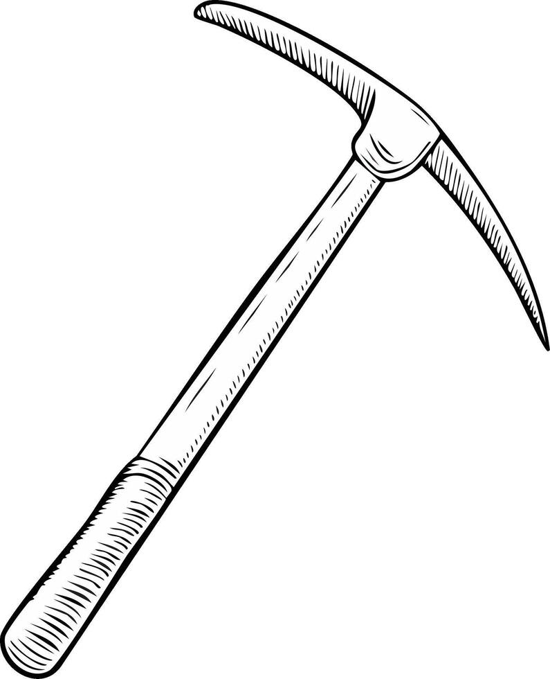 A classic pickaxe tool for mining and digging shown in a hand drawn sketch illustration vector