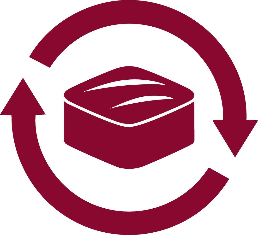 profundo rojo resumen cubo forma rodeado por un circular flecha representando continuo ciclo o proceso símbolo vector