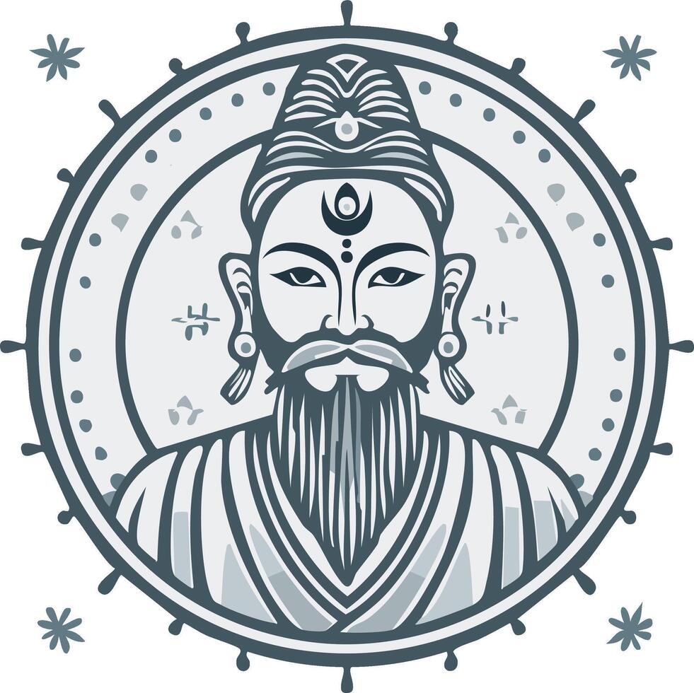 Stylized illustration of a figure within a circular frame vector