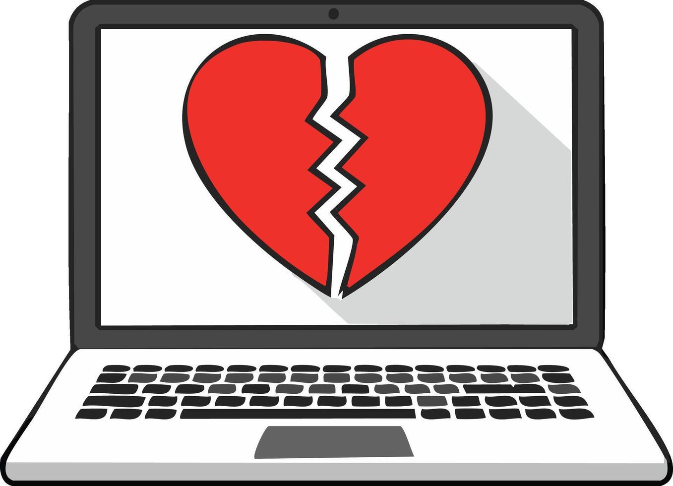 Laptop computer screen with a broken heart icon symbolizing online dating failure or heartbreak vector