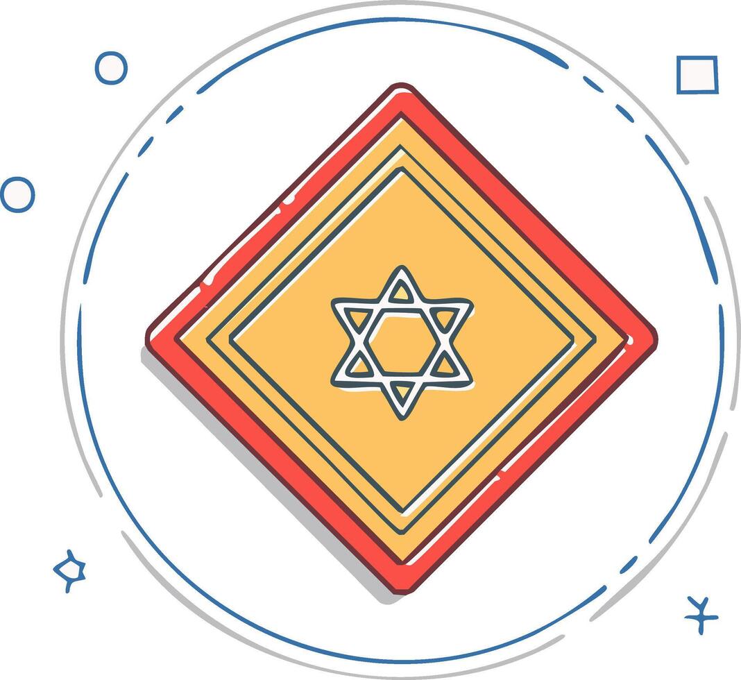 Diamond shape with Star of David symbol stylized illustration with dashed circle border and abstract elements vector