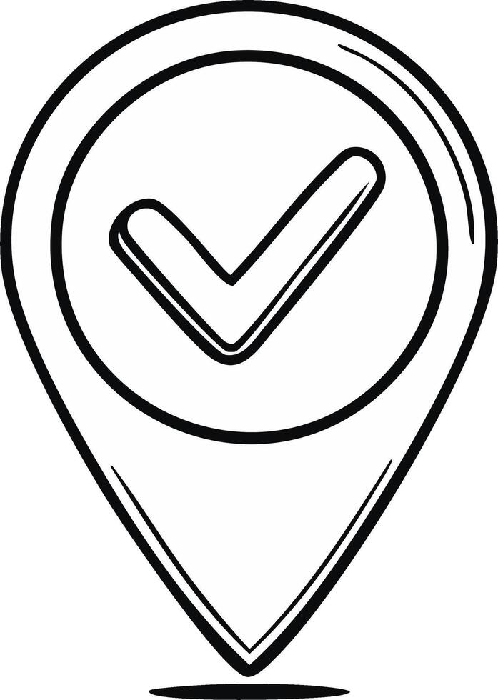 Black and White Map Pin Symbol with Check Mark Inside Circle vector