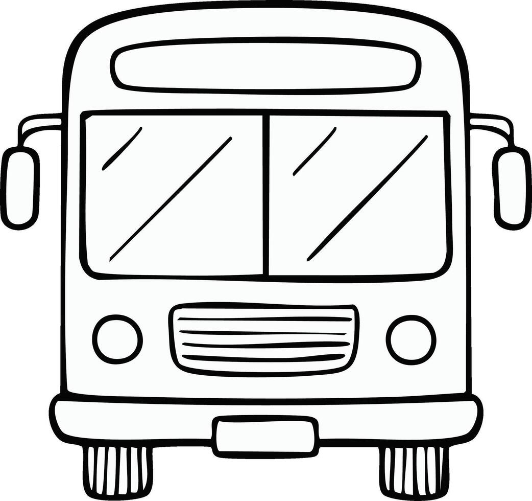 Simple Doodle Style Front View of a Public Transport Bus Black and White Outline vector