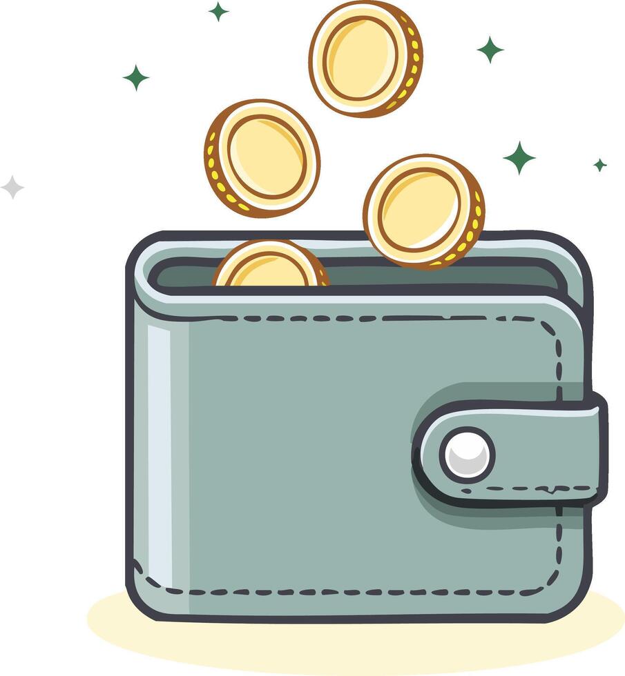 Wallet Overflowing with Falling Gold Coins and Sparkles vector