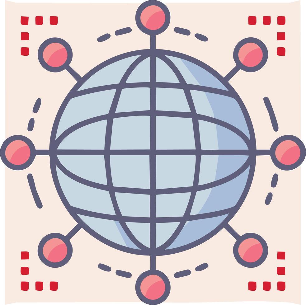 Global network connection illustration with interconnected nodes and digital data points vector