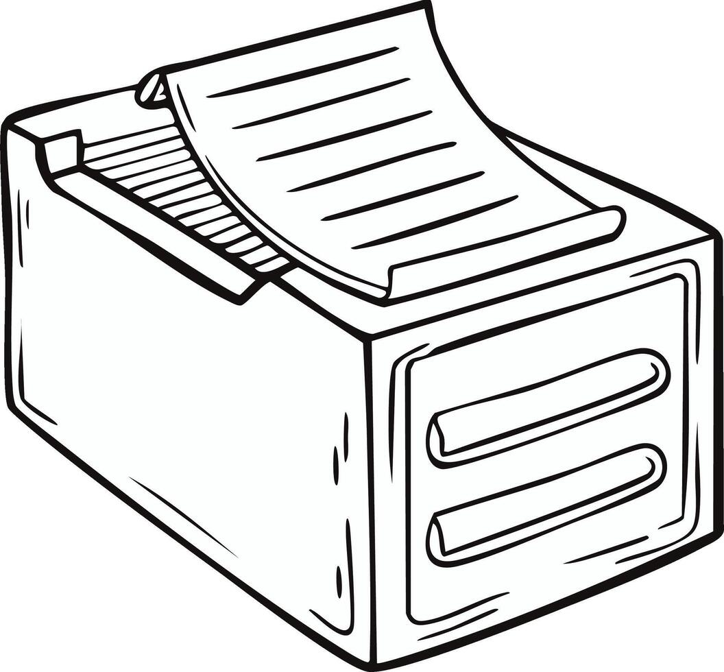 Outline Illustration of a File Cabinet Full of Paper Documents and Folders in an Office vector