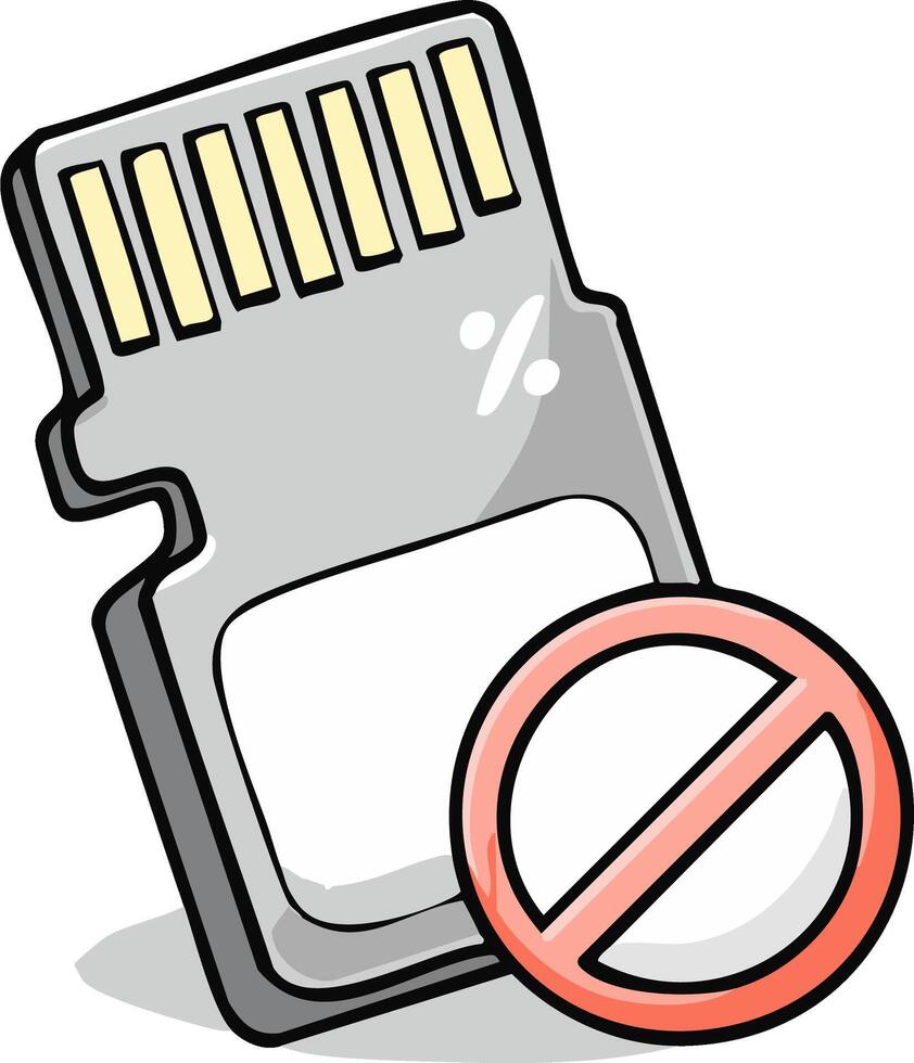 illustration of an SD memory card with a prohibition symbol, representing unavailable storage or data error vector