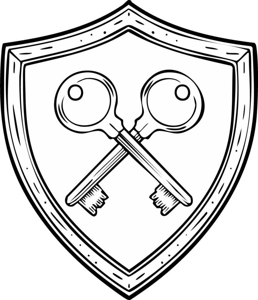 Stylized Emblem of Shield with Crossed Keys Illustration for Print or Web vector