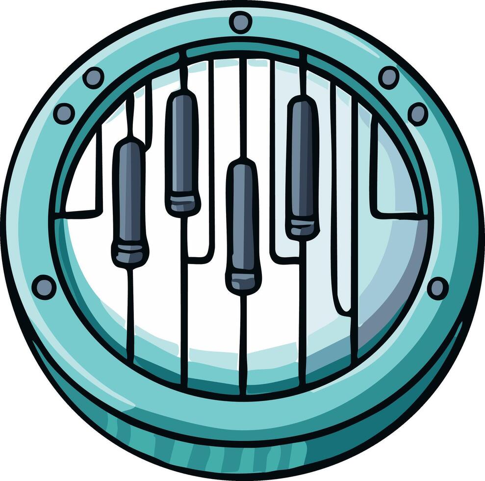 Funky Piano Keys in Steampunk Style Round Frame Design Element vector