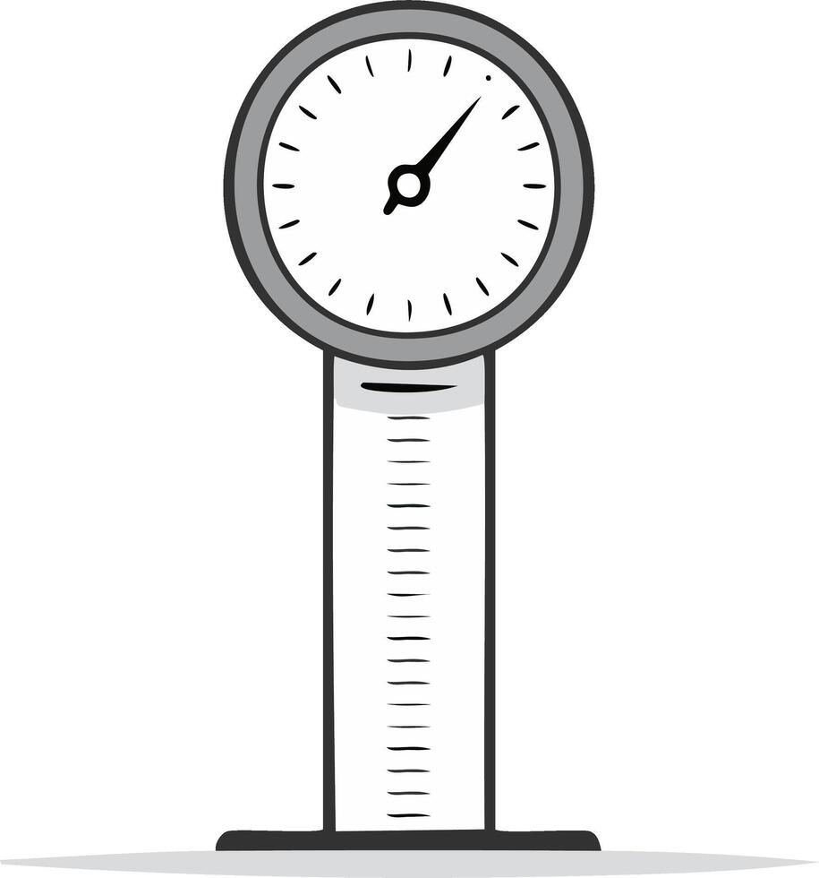 Illustration of a simple analog pressure gauge with a dial and measuring column vector