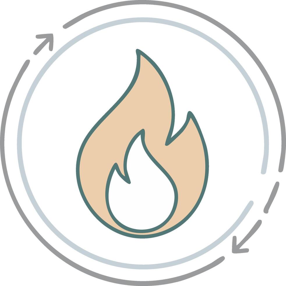 Stylized flame icon within a circular arrow cycle representing heat energy process or renewable power vector