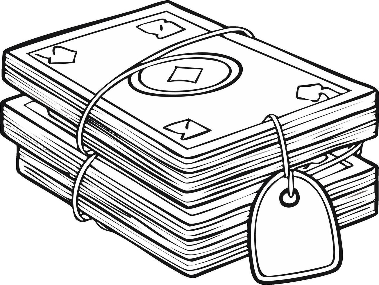 Stack of Money Tied with String and Blank Tag for Value or Pricing vector