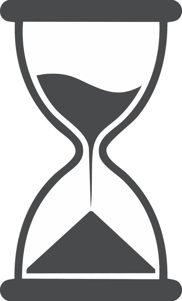 Hourglass illustration in gray color with sand flowing through. Symbol of time, deadline, and urgency vector