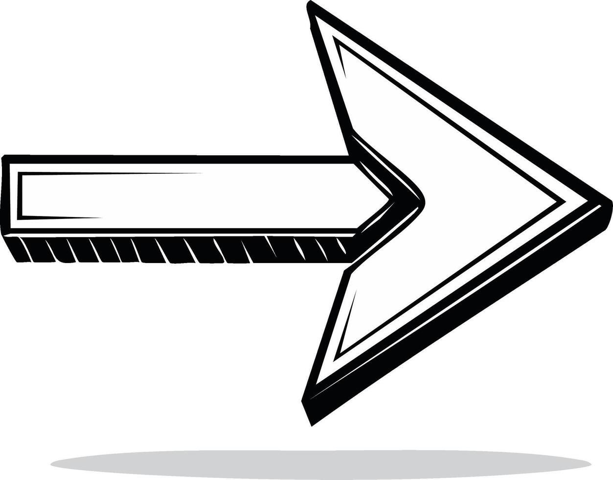 negrita 3d flecha señalando Derecha en un negro y blanco gráfico estilo. icono para dirección y Progreso vector