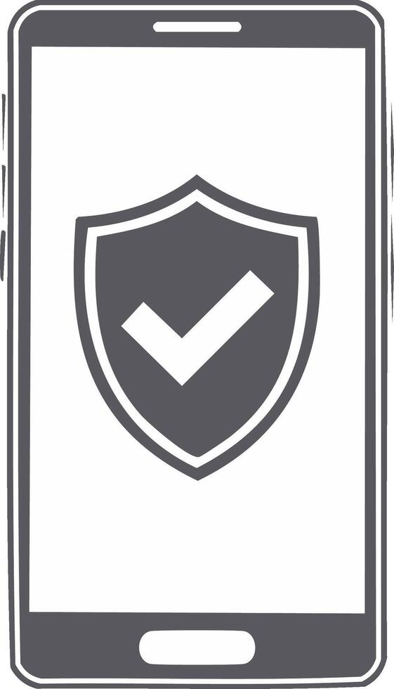 Digital smartphone security screen displaying a protective shield icon with an approved checkmark illustration vector