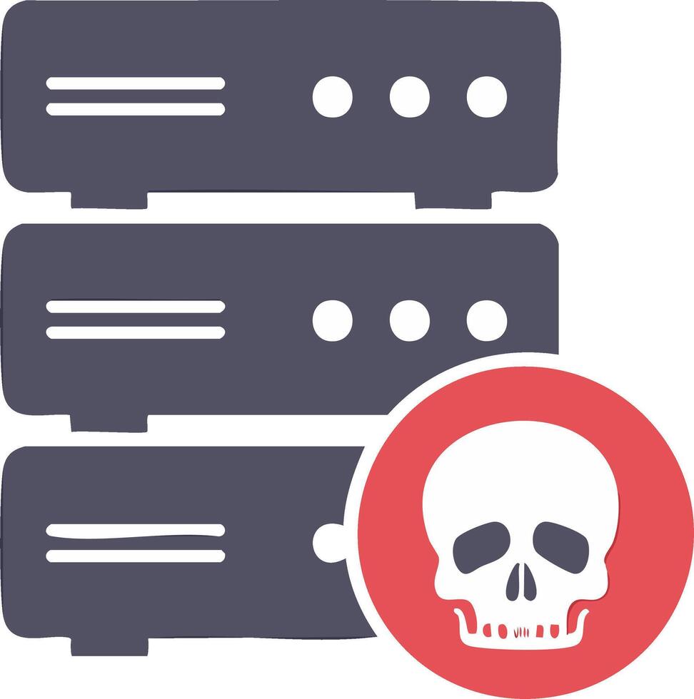 Server Rack Stack with Skull Warning Icon for Cybersecurity Threat and Data Breach vector