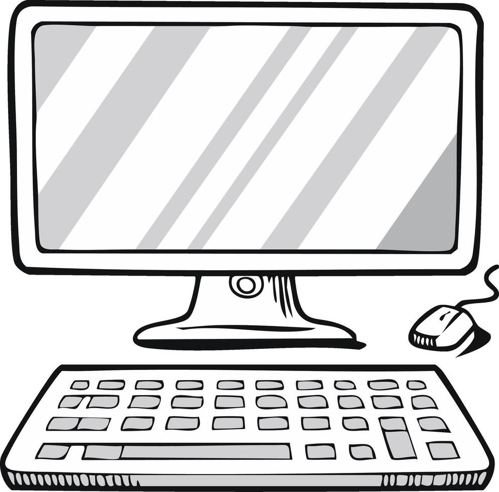 escritorio computadora bosquejo monitor, teclado y ratón ilustración vector