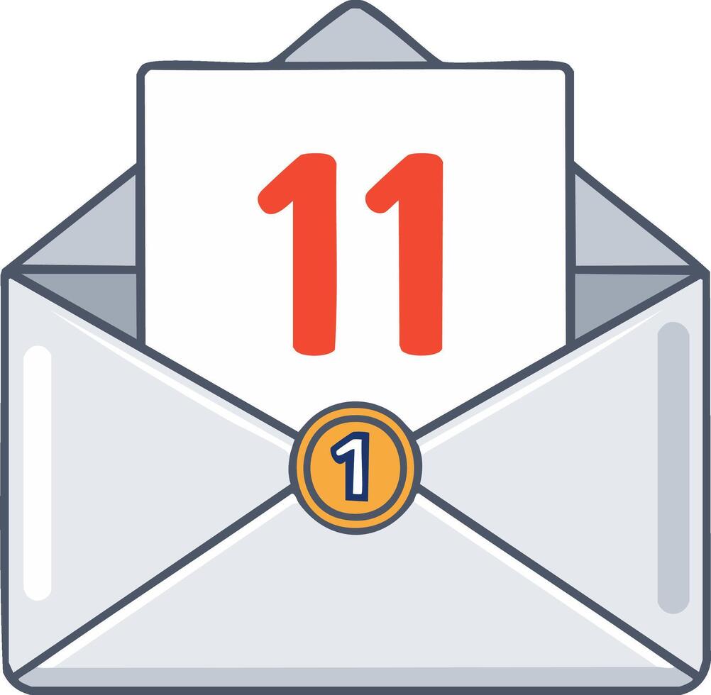 nuevo correo electrónico notificación con 11 artículos en abierto sobre y un circulo número uno vector