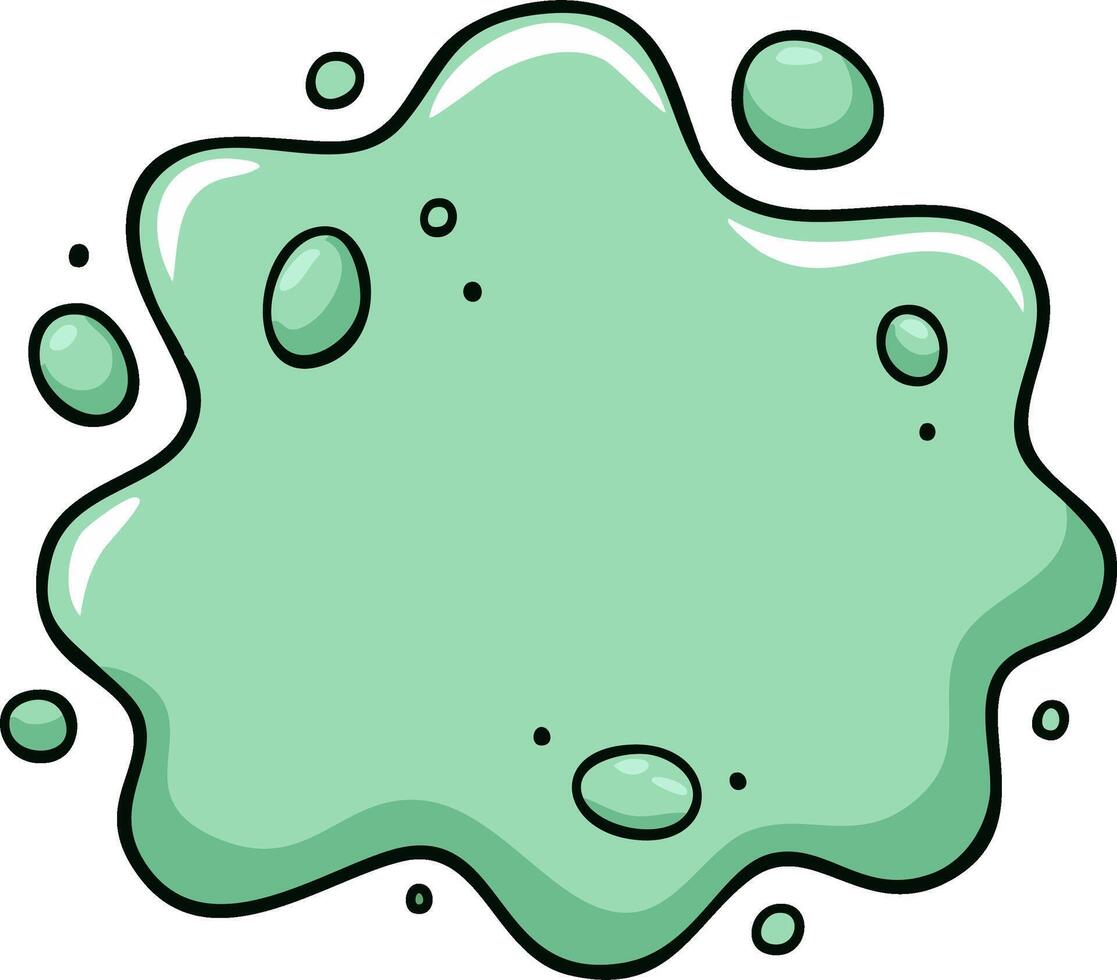 Cartoon illustration of a light green slime splatter with droplets and a glossy sheen on an isolated background vector