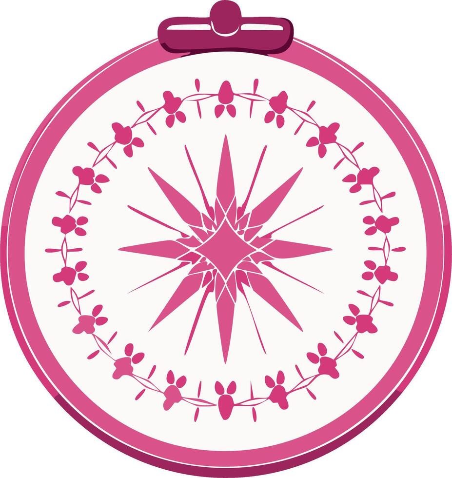 Floral design within embroidery hoop with star burst shape vector