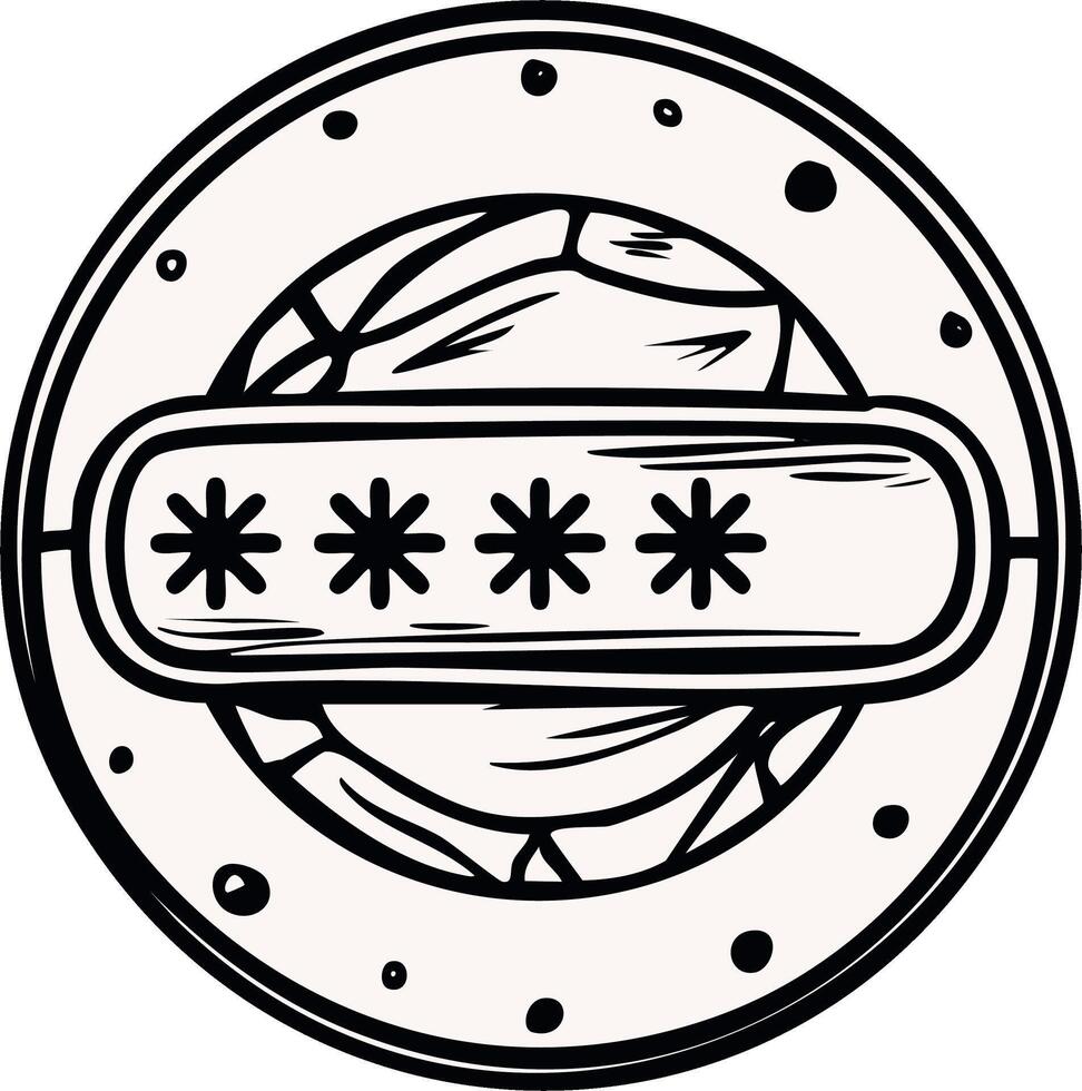 Password Protected Seal Secure Access Icon with Asterisks Inside the Circle vector