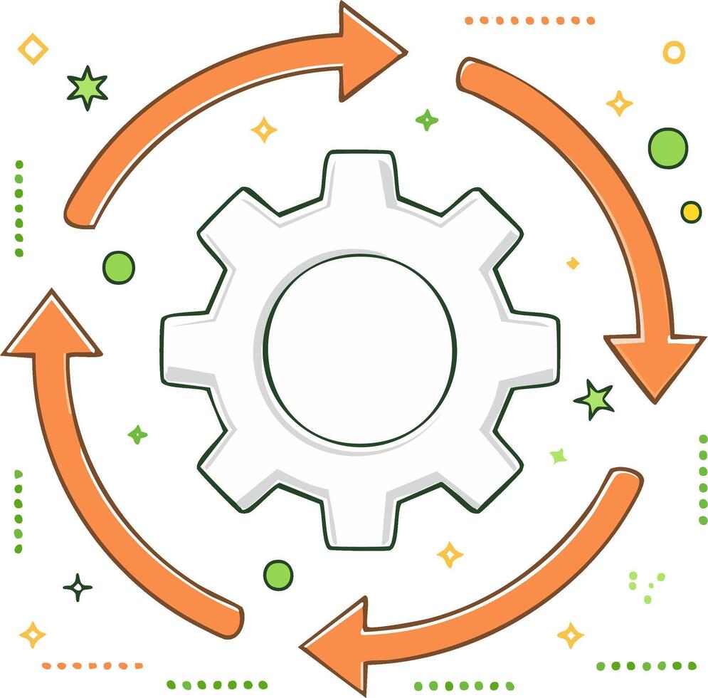 engranaje con circular flechas representando continuo proceso flujo de trabajo ciclo vector