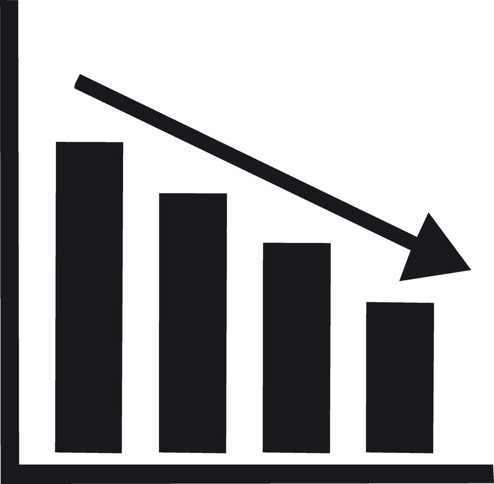 Bar chart with decreasing arrow icon symbolizing recession downturn and business failure vector