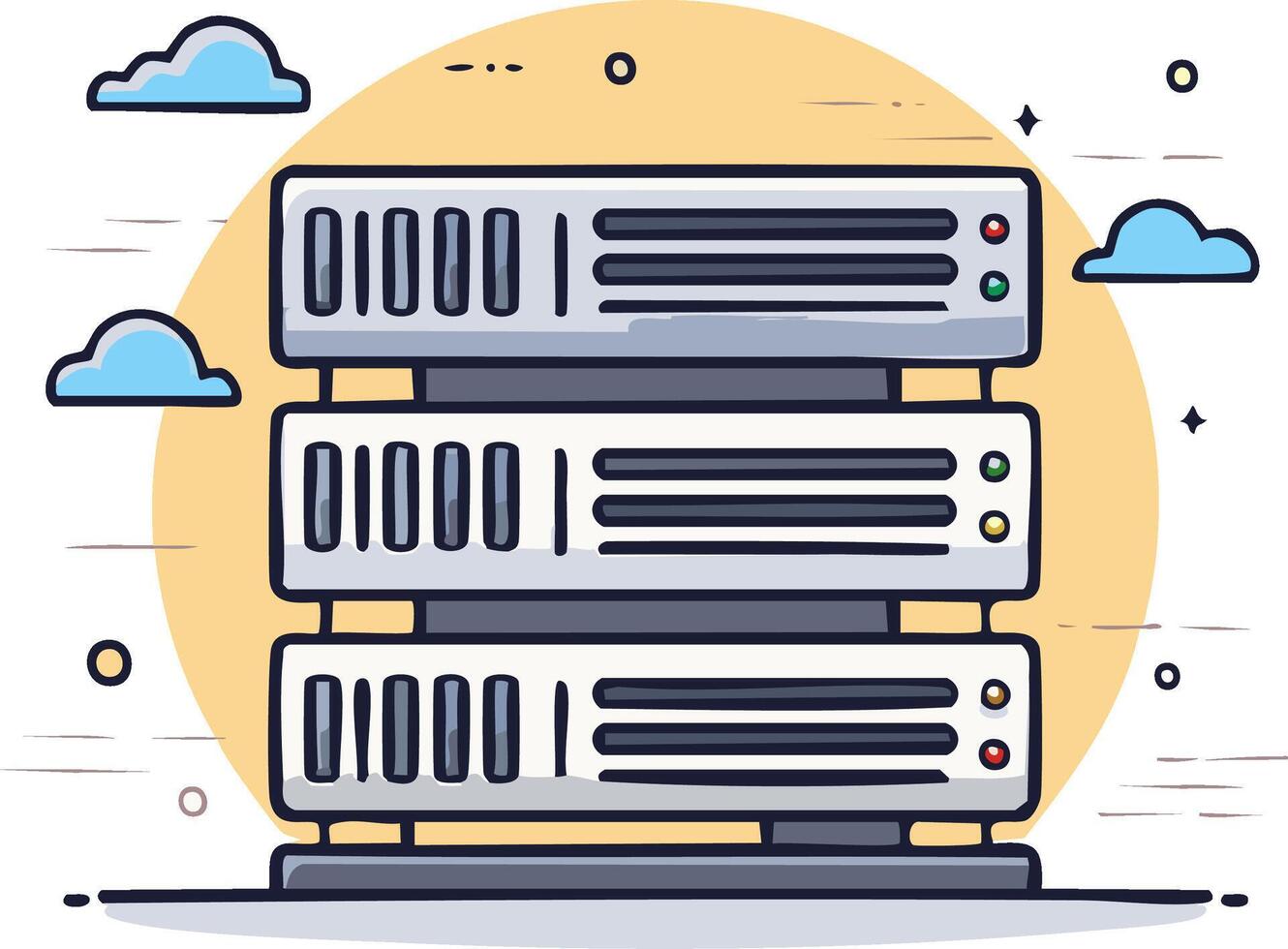 Stacked Computer Servers with Clouds Internet Technology Concept Illustration vector