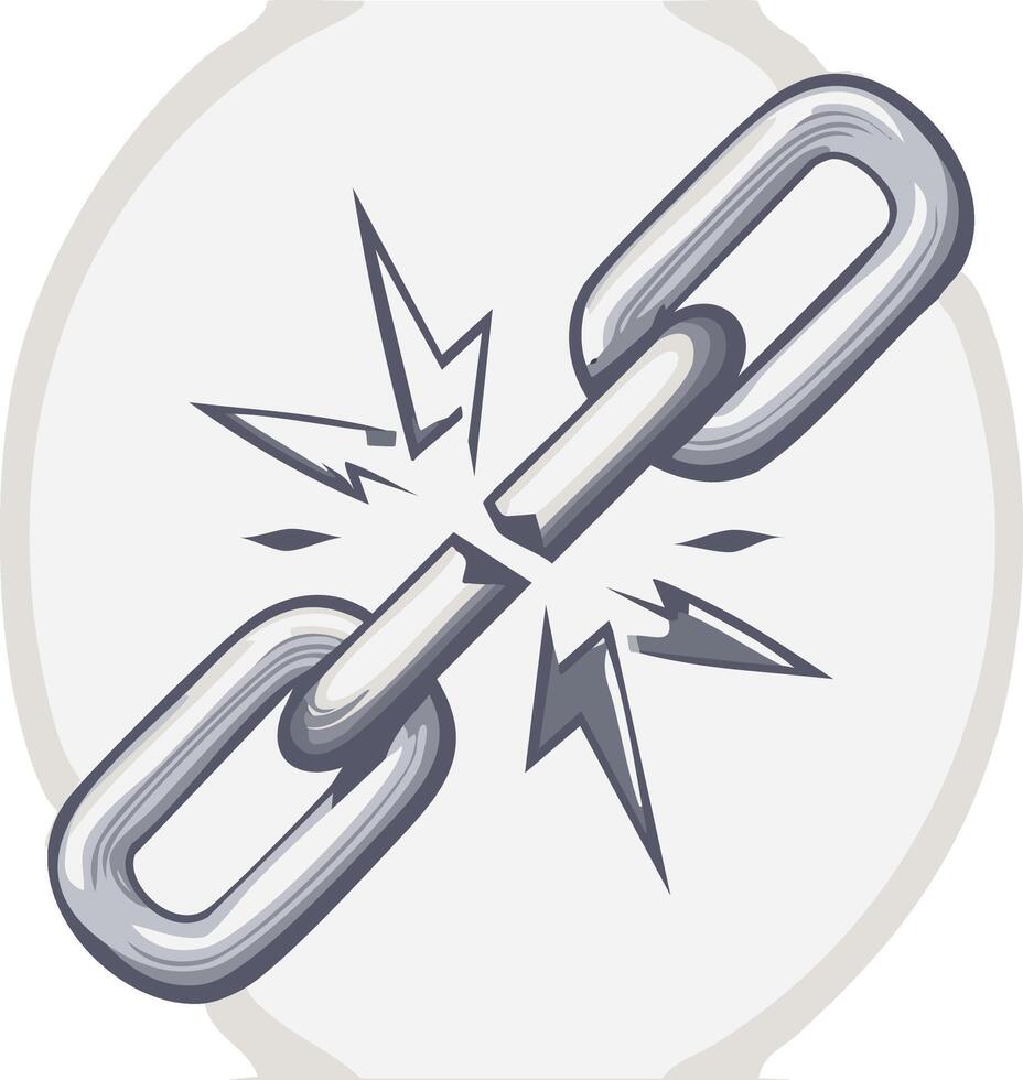 Depiction of an Illustration of a Broken Chain Link Indicating Weakness and Failure vector