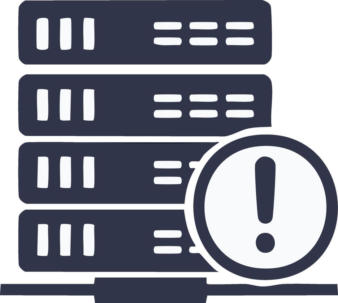 Server rack stack with an exclamation mark warning icon indicating a system error or network alert vector