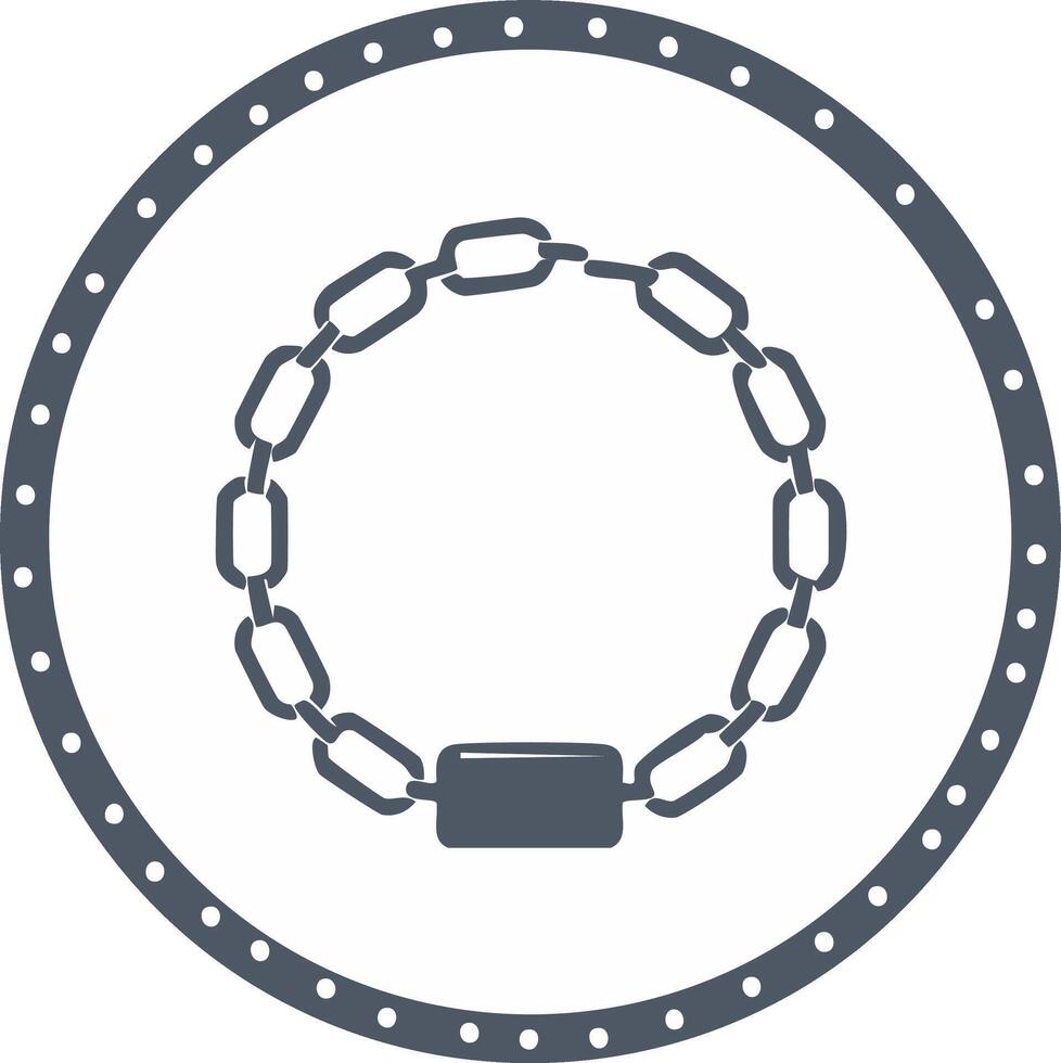 Circular chain link emblem with a central chain and dotted outer ring vector