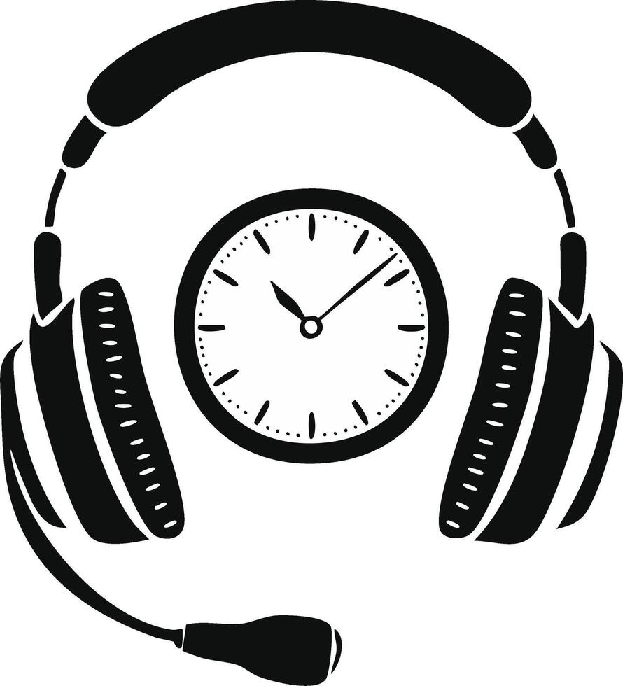 Time Management Illustration with Headset and Clock Icon for Customer Support and Efficiency vector