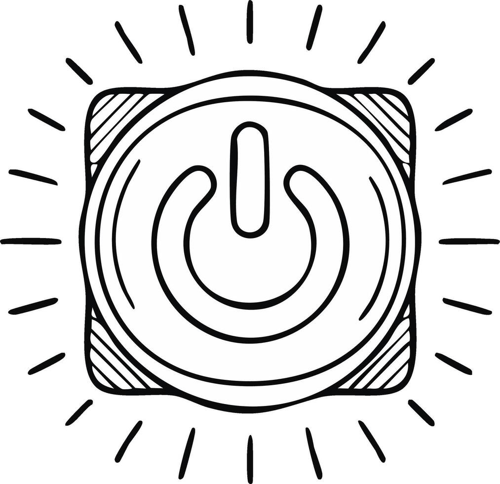 Doodle style drawing of the power on and off button icon switch and symbols vector