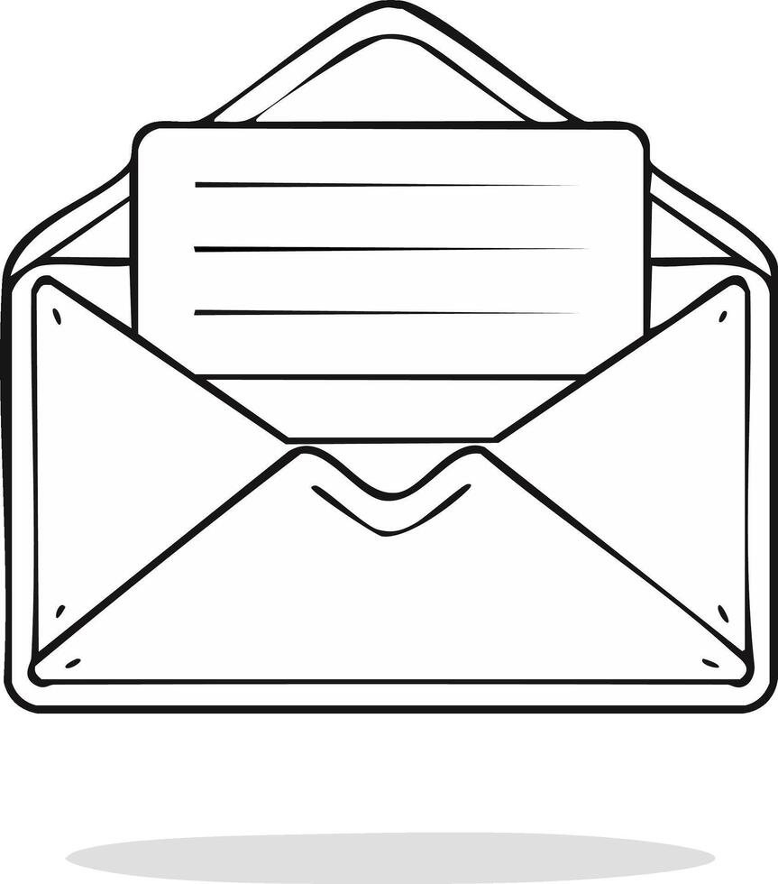 Open mail envelope with a blank letter or message card in a simple doodle style vector