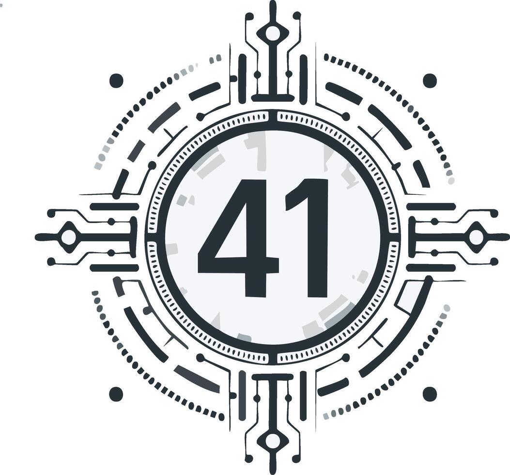 Digital Countdown Number 41 with Futuristic Circuitry Elements vector